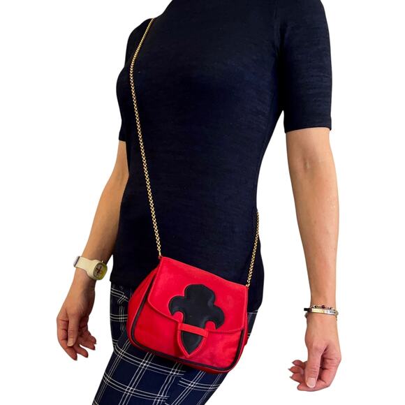 Escada Vintage Fleur De Lis Red Satin Chain Strap Crossbody Evening Bag - Picture 2 of 10